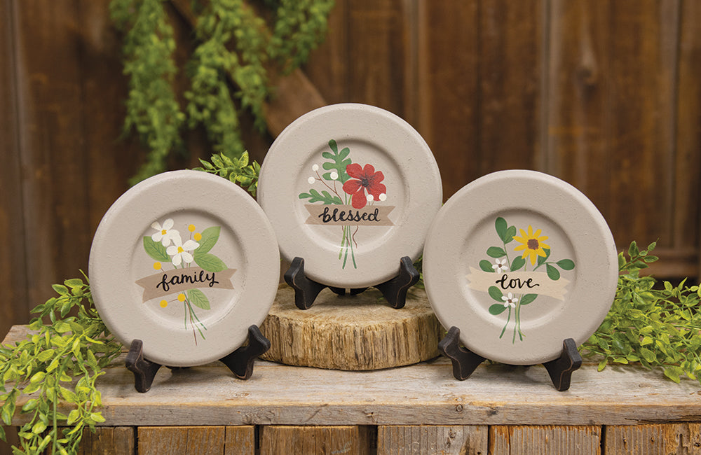 Love, Family, Blessed Flower Plate, 3 Asstd