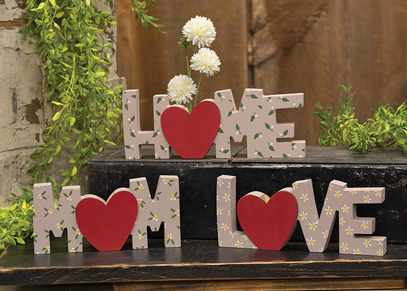 3 Set, Floral Mom, Love, Home Words With Mini Vase