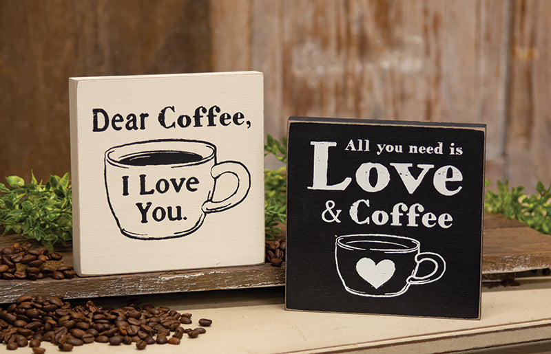 Love & Coffee Block Sign, 2 Asstd