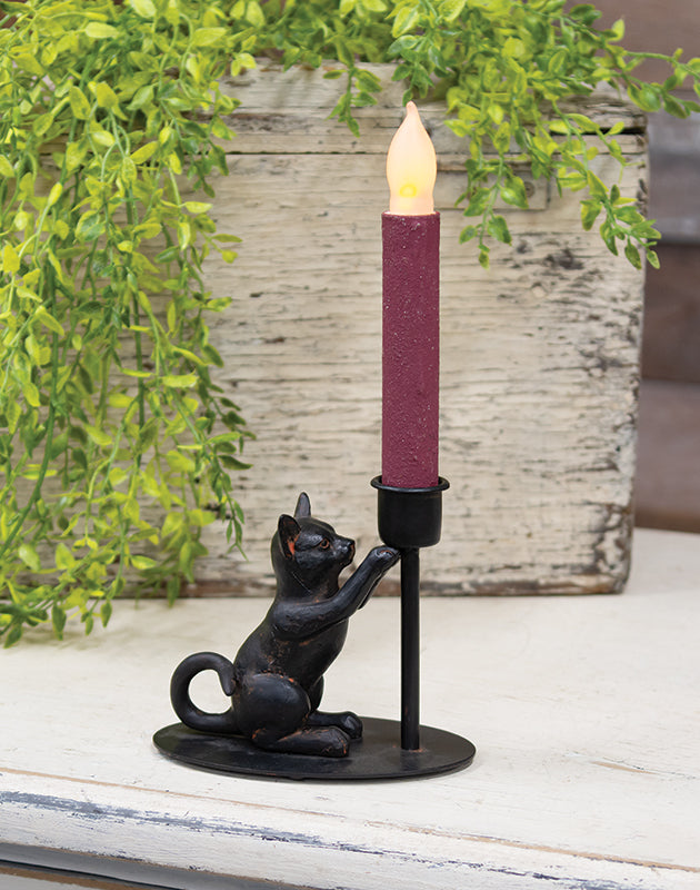 Playful Cat Iron Taper Candle Holder