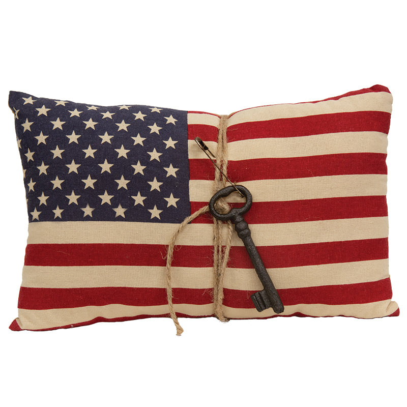 American Flag Pillow With Antiqued Key