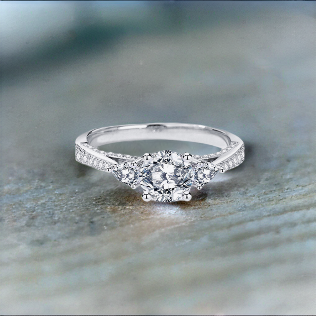 1 Carat Moissanite 4-Prong Side Stone Ring