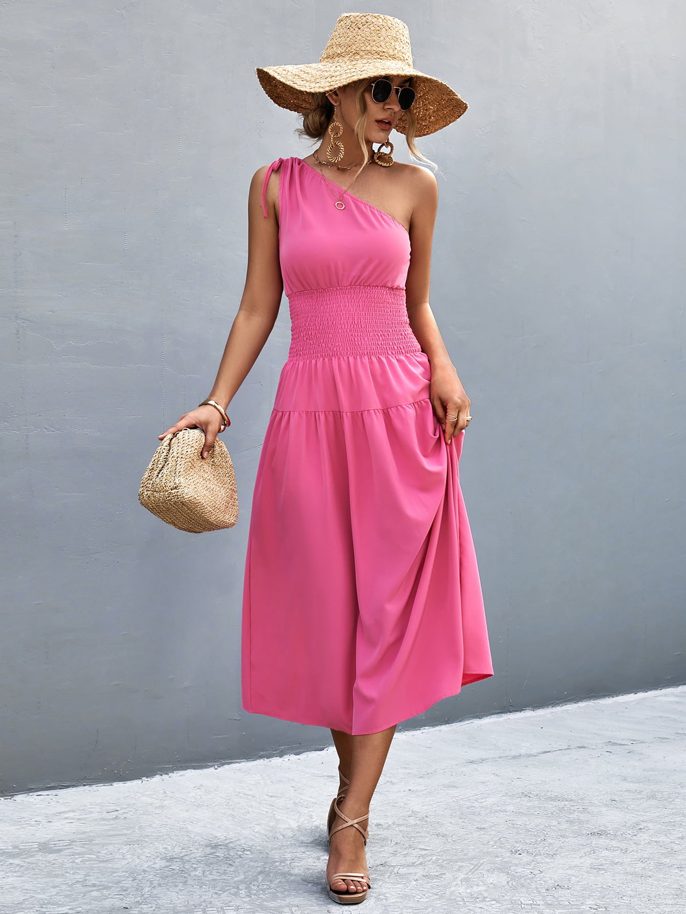 smocked asymmetric midi dress & OTHER STORIES Smocked Asymmetric Midi Dress