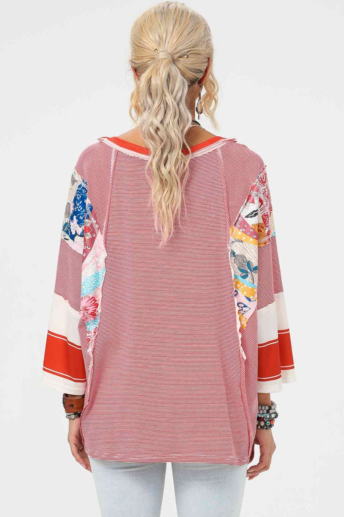 Exposed Seam Wide Sleeve Printed Top