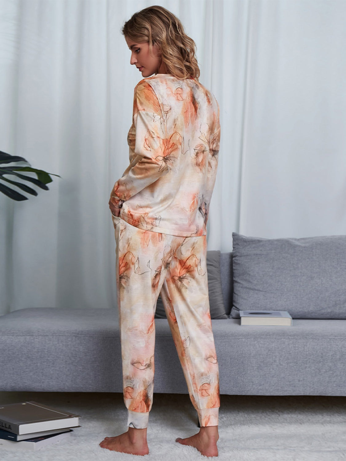 Tie-Dye Round Neck Top and Pants Lounge Set