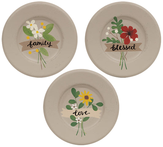 Love, Family, Blessed Flower Plate, 3 Asstd