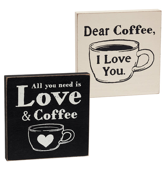 Love & Coffee Block Sign, 2 Asstd