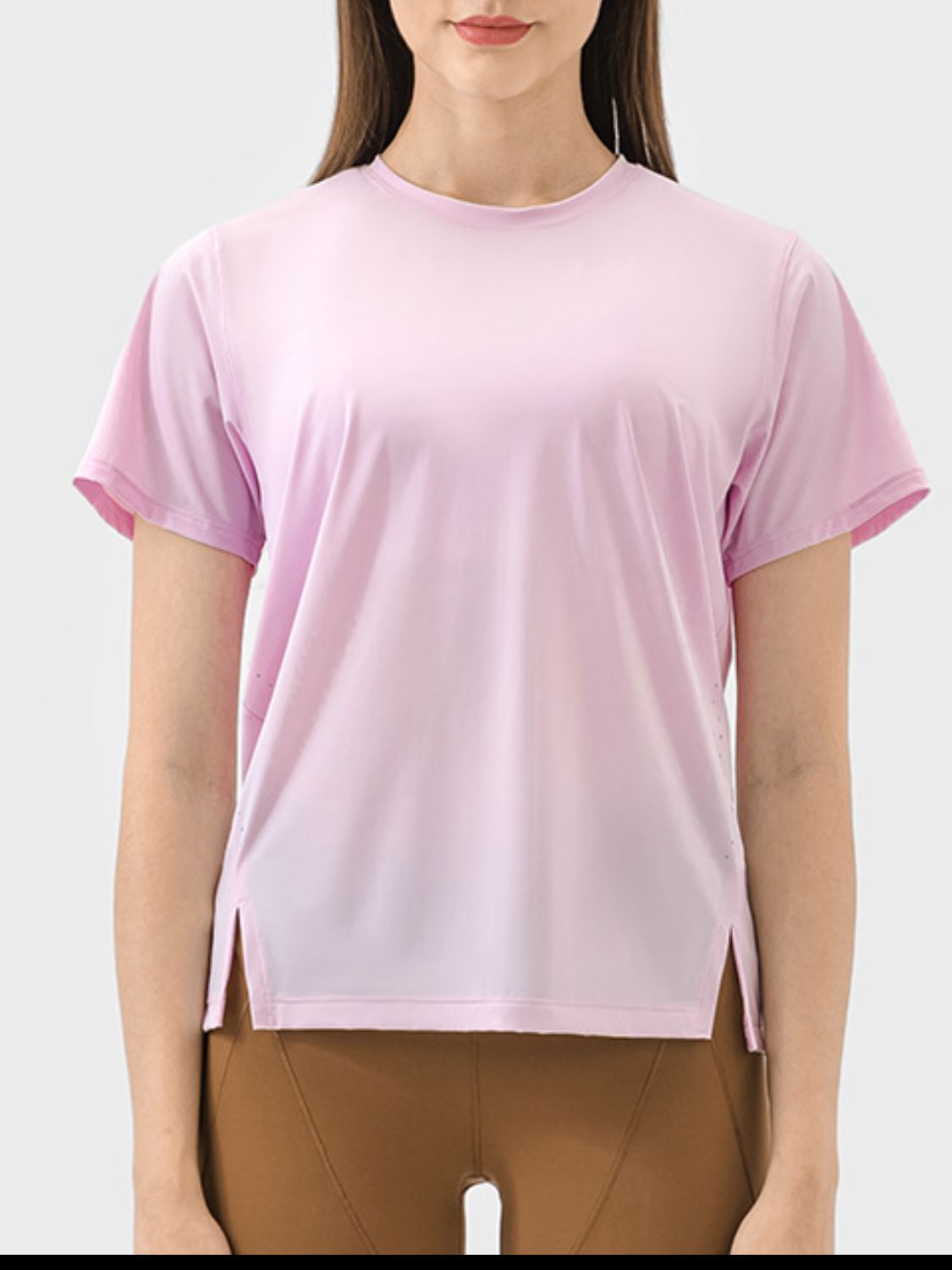 Slit Round Neck Short Sleeve Active T-Shirt