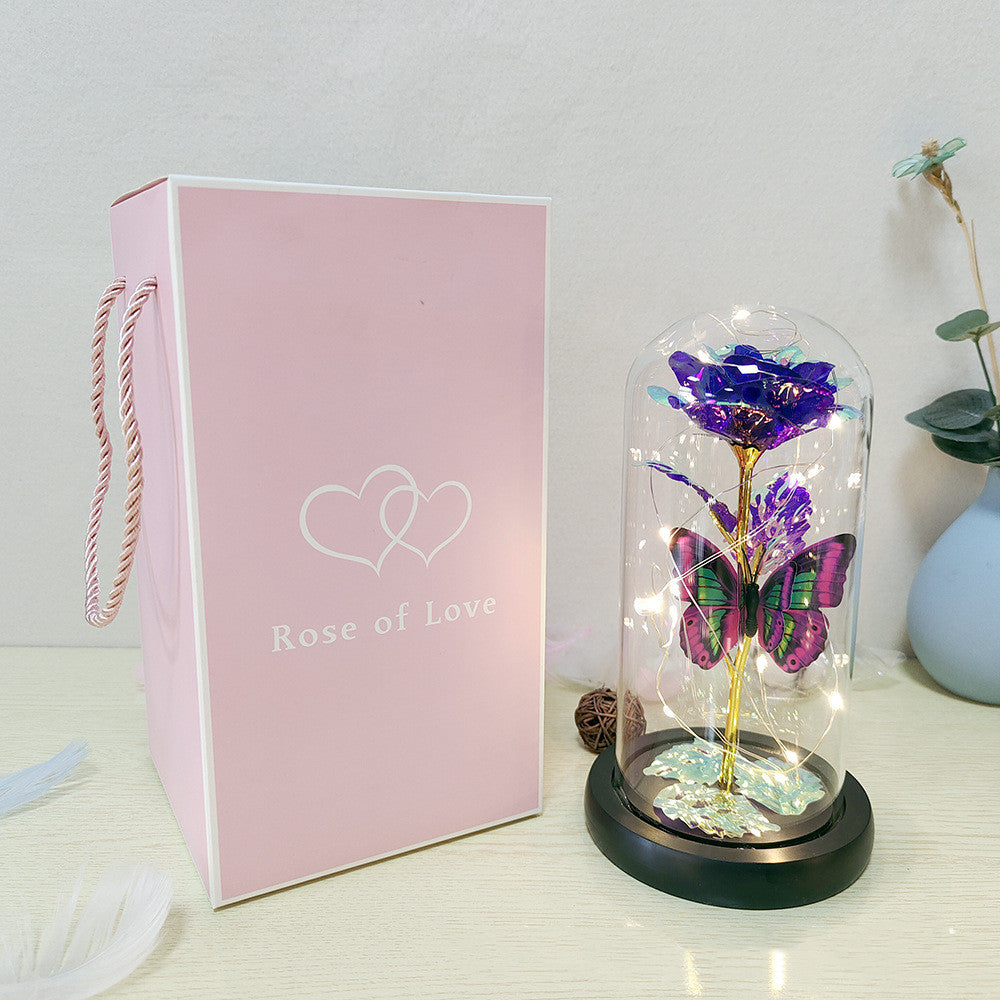 Valentine's Day Gift Eternal Rose LED Light Foil Flower In Glass Cover Mothers Day Wedding Favors Bridesmaid Gift