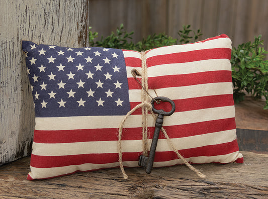 American Flag Pillow With Antiqued Key