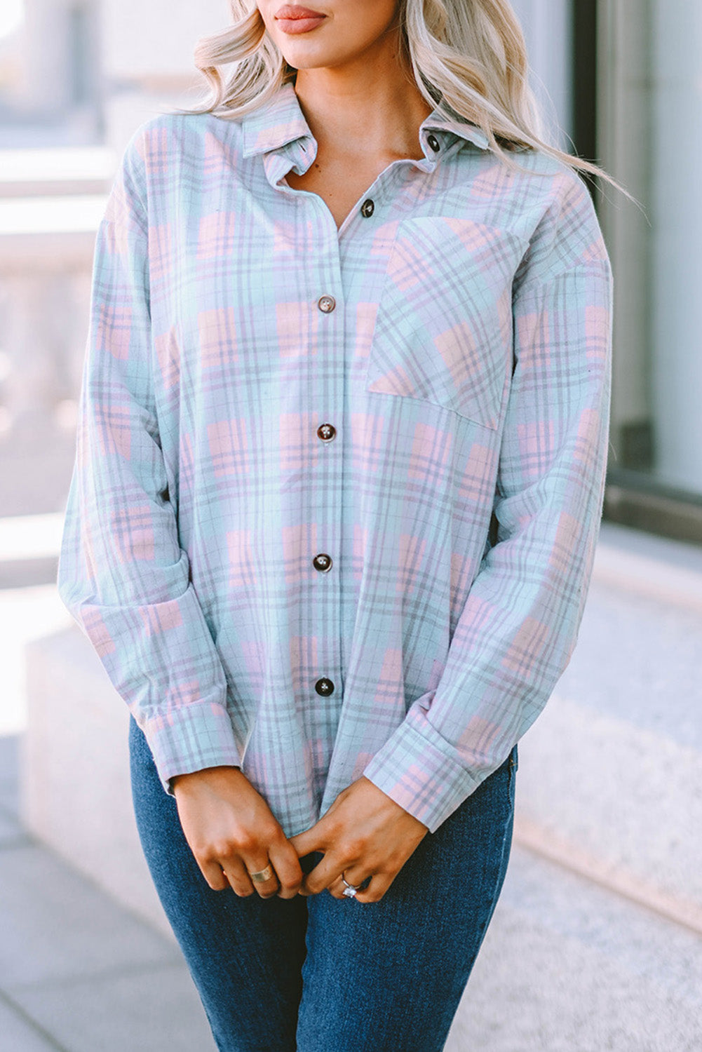 Plaid Button-Up Dropped Shoulder Shirt