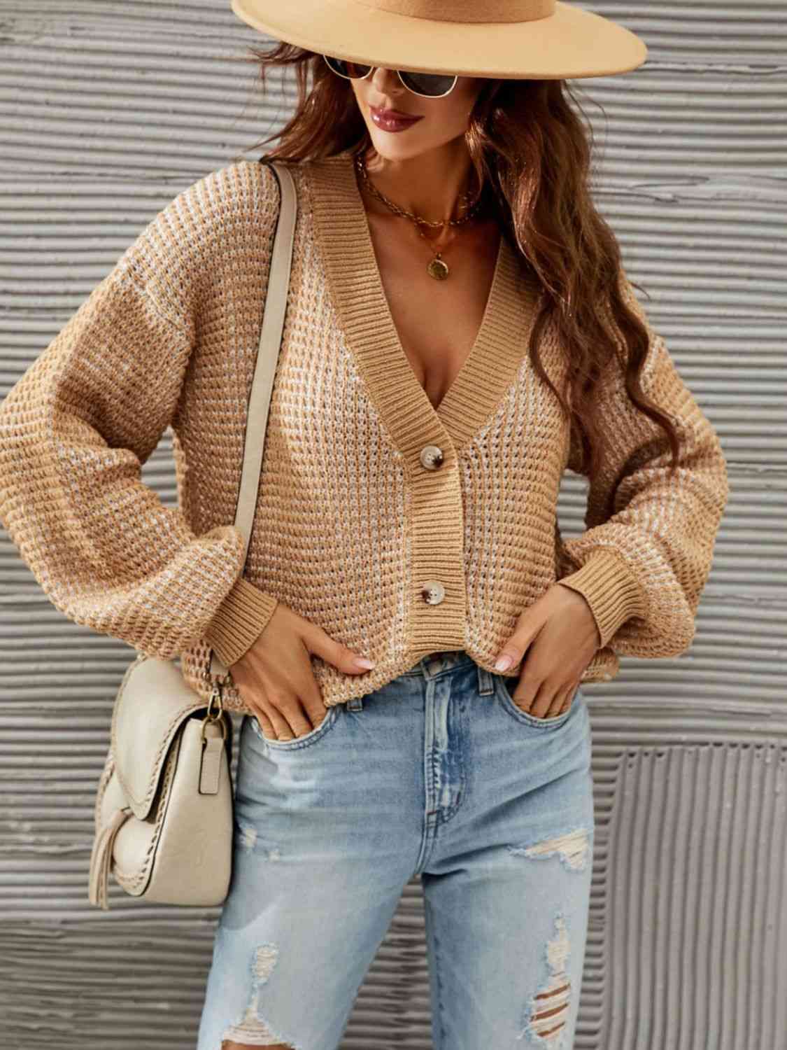 V-Neck Dropped Shoulder Cardigan