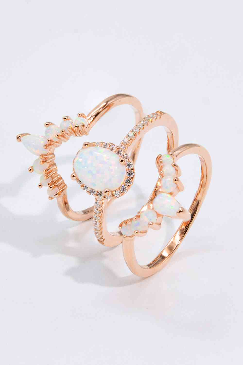 Opal and Zircon Three-Piece Ring Set