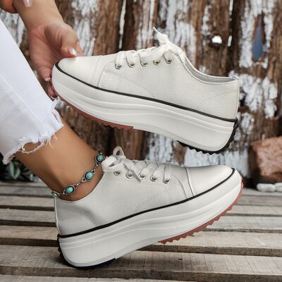 Contrast Trim Round Toe Platform Canvas Sneakers