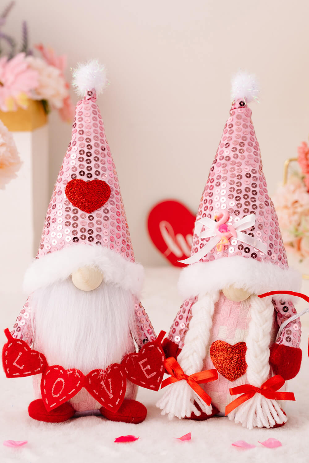 Mother's Day Sequined Heart Pointed Hat Faceless Gnome