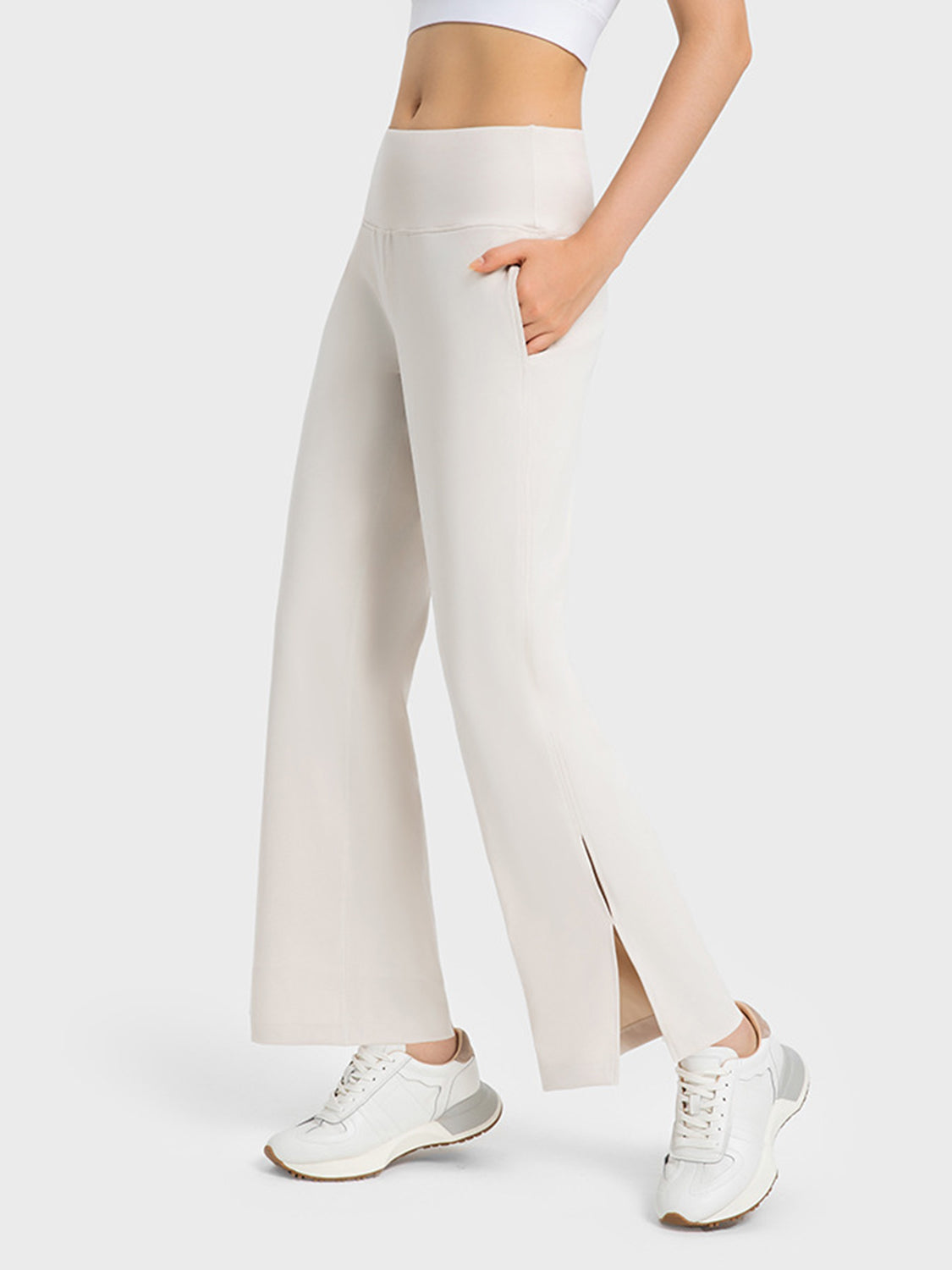 Wide Leg Slit Sport Pants with Pockets