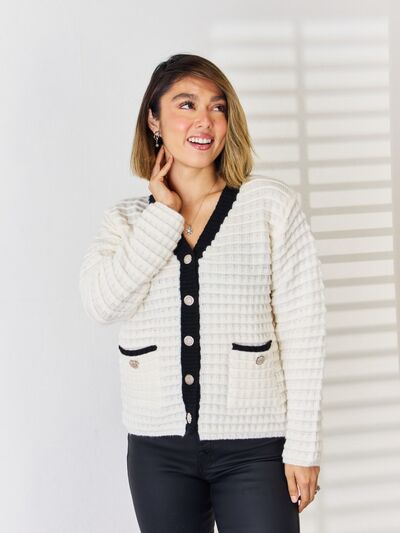 Contrast Trim Button Up Cardigan