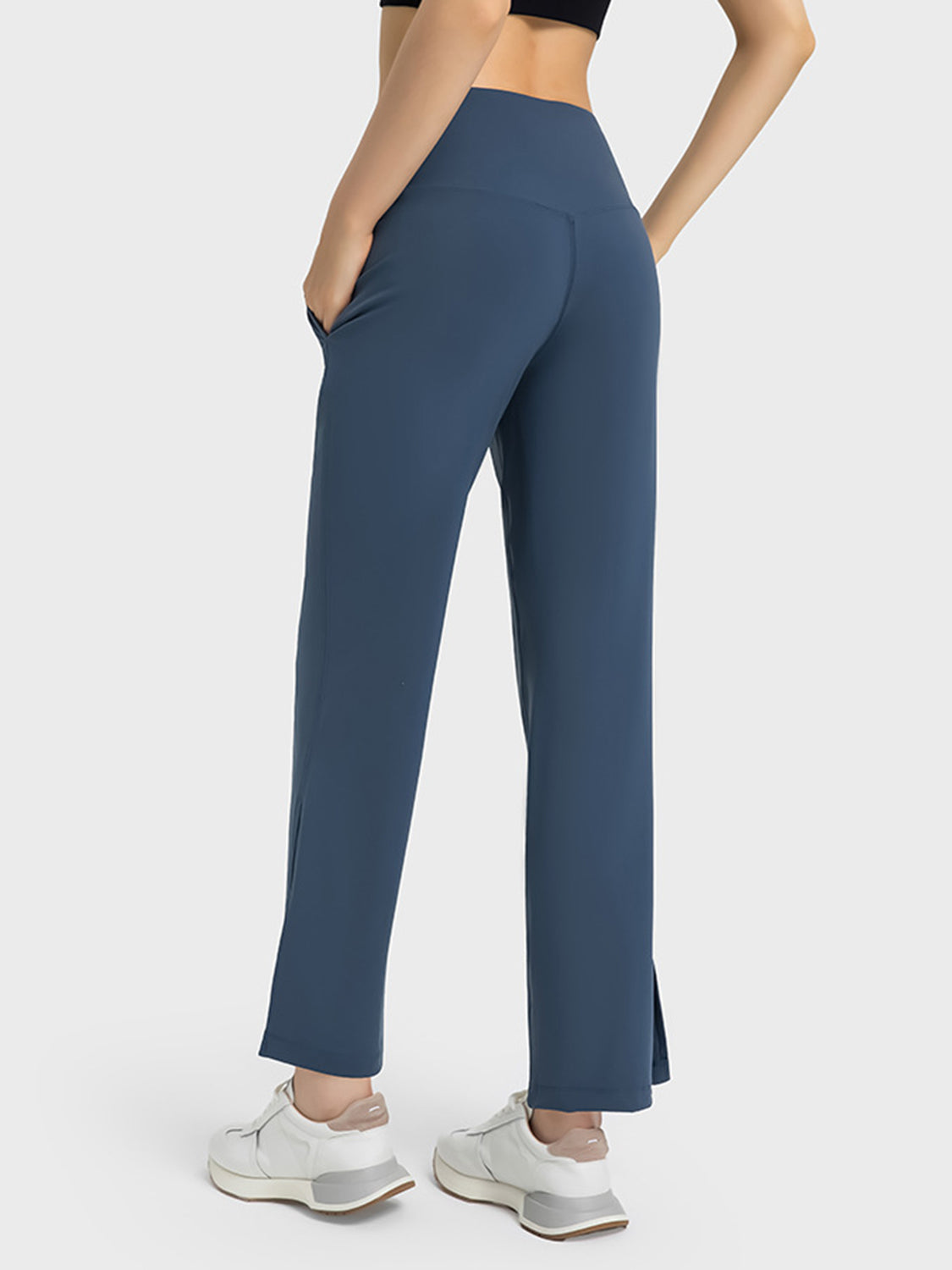 Wide Leg Slit Sport Pants with Pockets