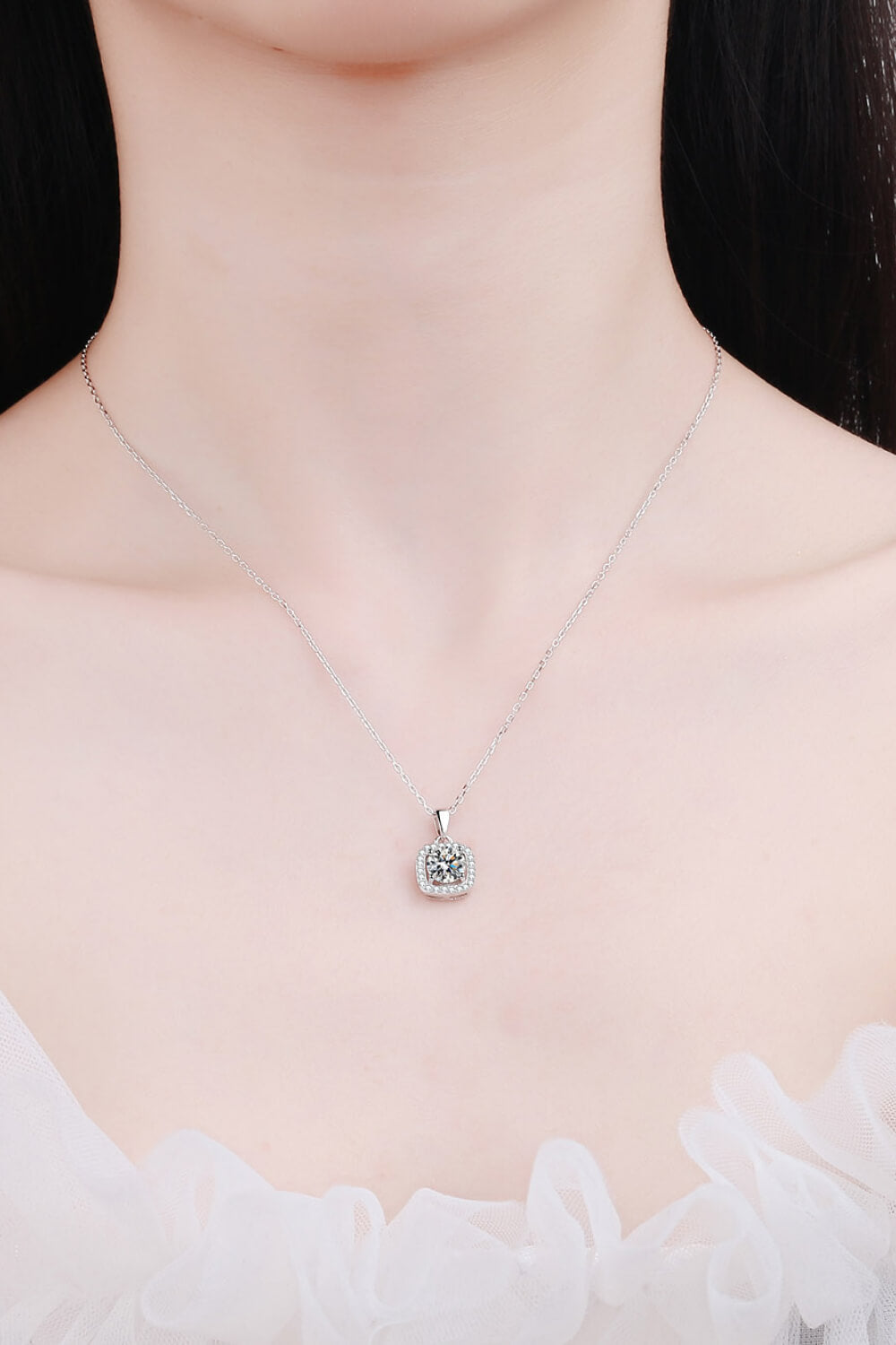 Moissanite Square Pendant Chain Necklace