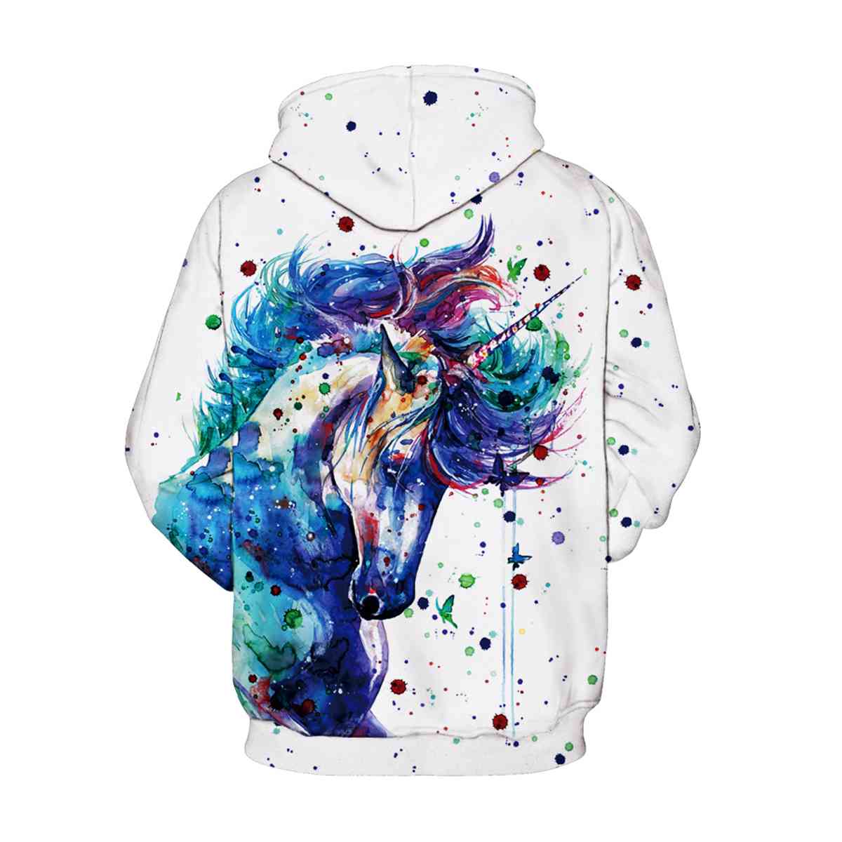 Full Size Unicorn Print Drawstring Hoodie with Pockets