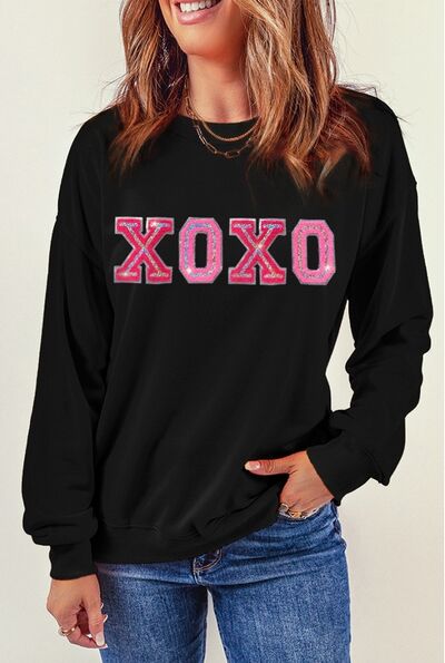 XOXO Round Neck Long Sleeve Sweatshirt