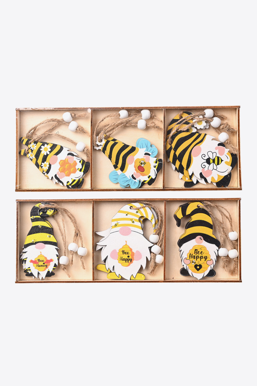 3-Pack Bee Wood Gnome Ornaments