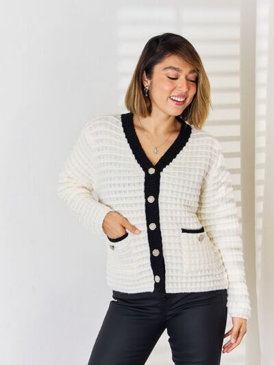 Contrast Trim Button Up Cardigan