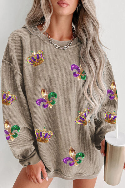 Sequin Round Neck Dropped Shoulder Sweatshirt