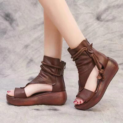 PU Leather Open Toe Wedge Sandals
