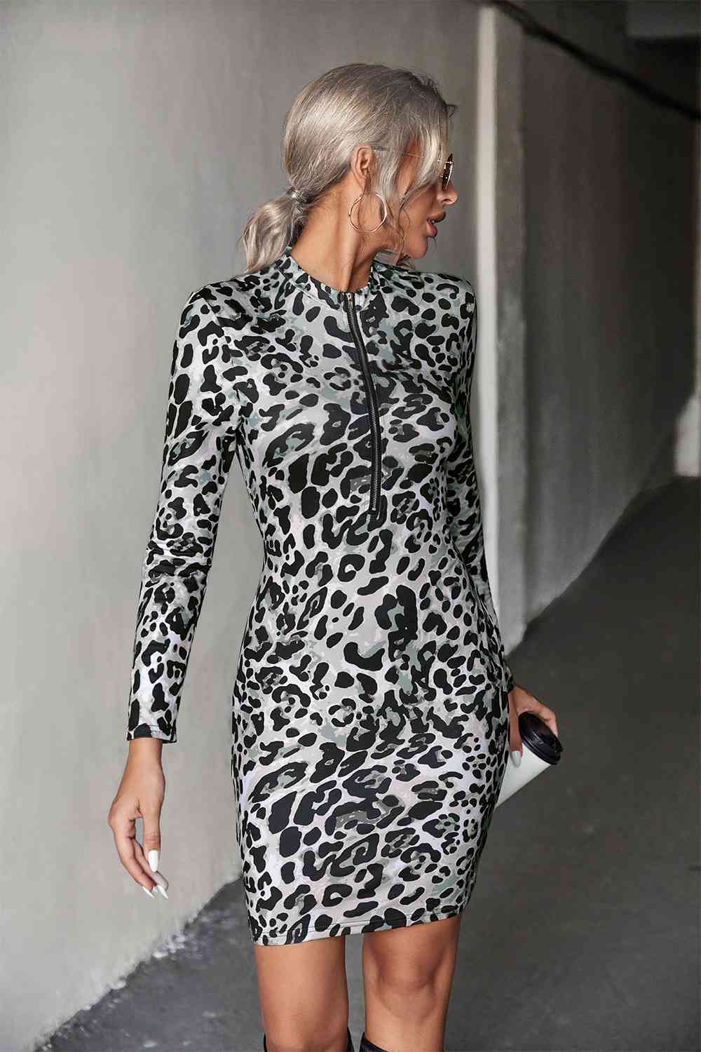 Leopard Half-Zip Mini Dress